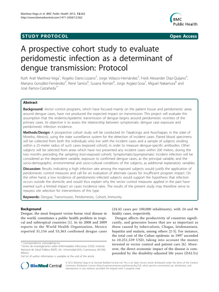 A prospective cohort study to evaluate peridomestic infection as a ...