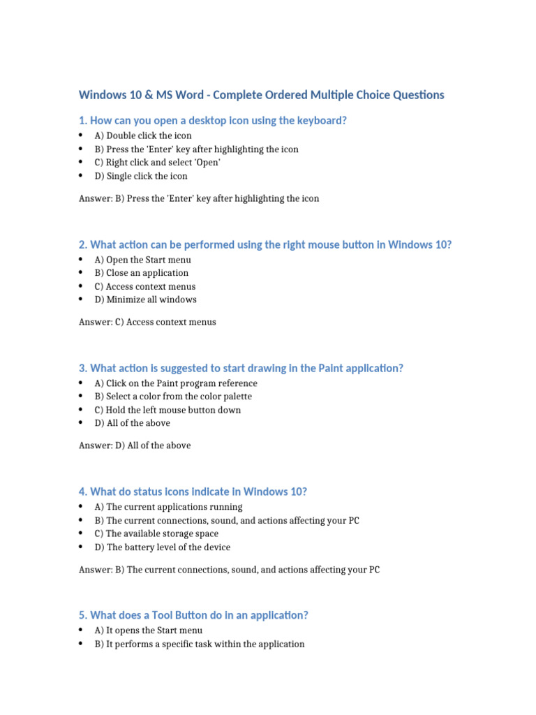 Windows10_MSWord_Complete_Ordered_Questions_English | PDF | Window ...