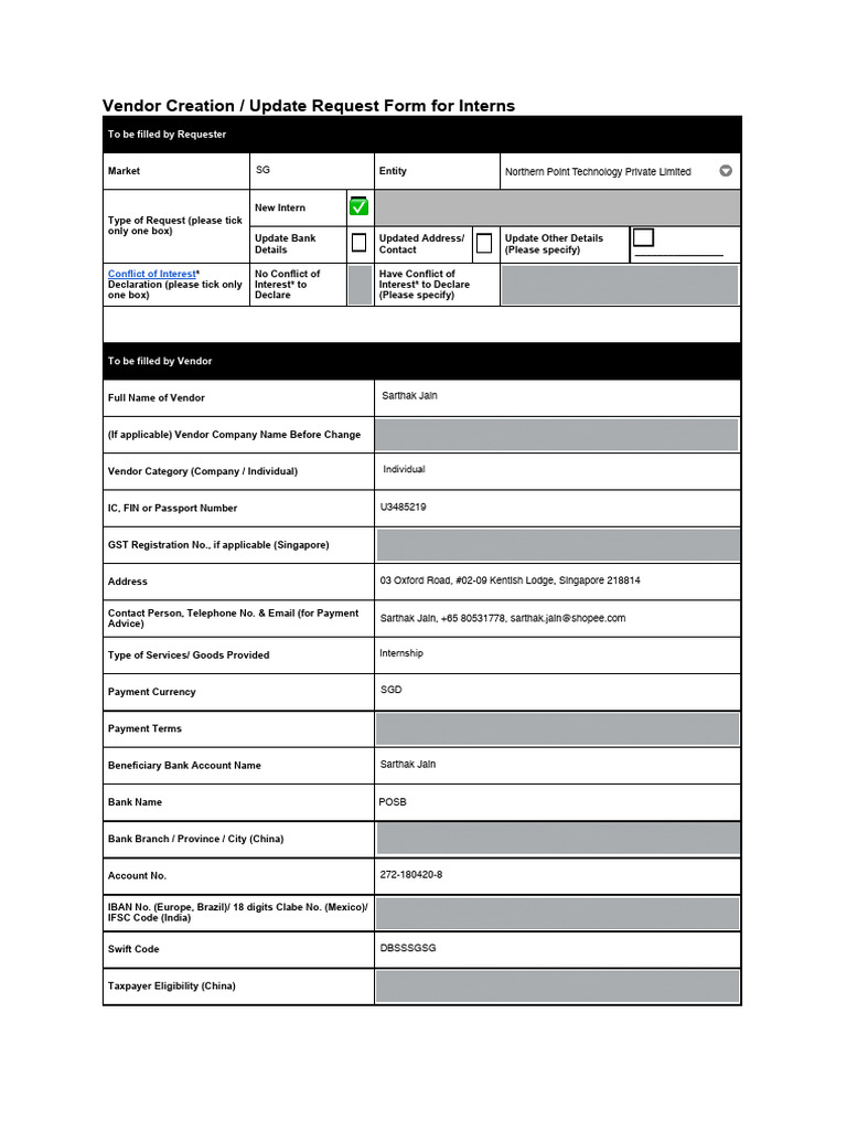 Vendor Creation Form_Interns_Fillable (1) | PDF | Taxes | Payments