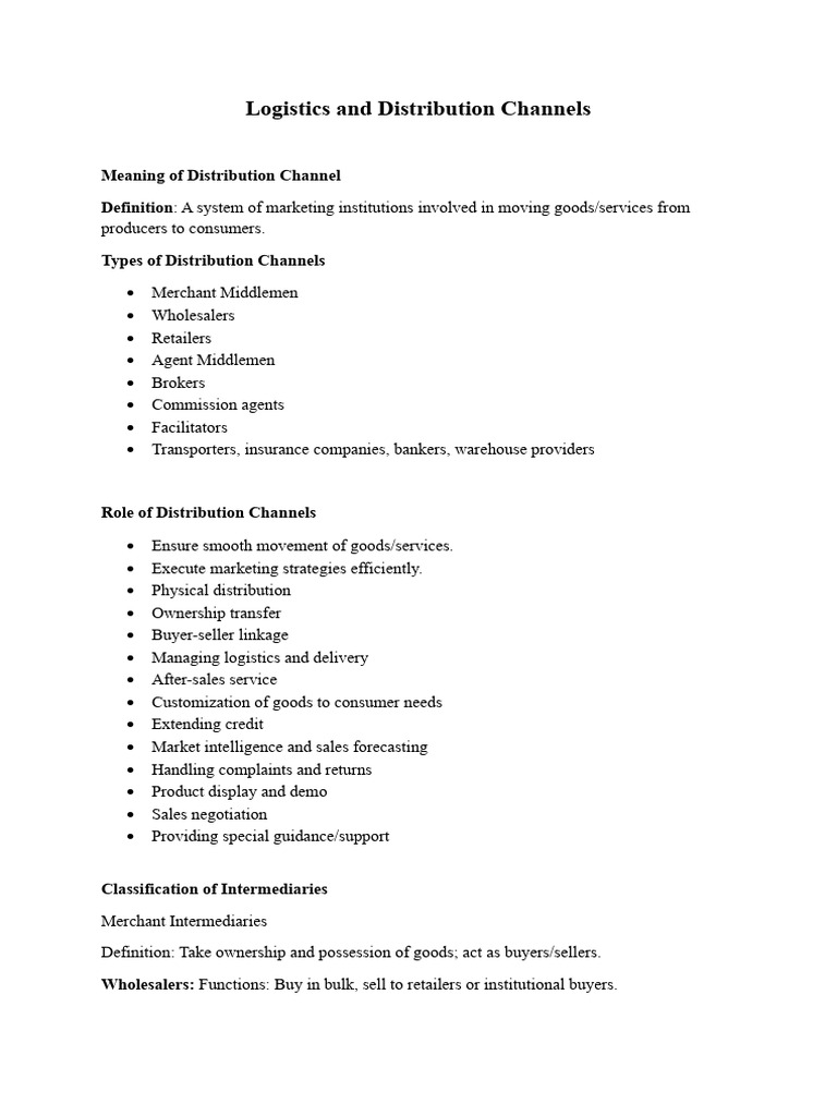 Logistics and Distribution Channels | PDF | Retail | Marketing