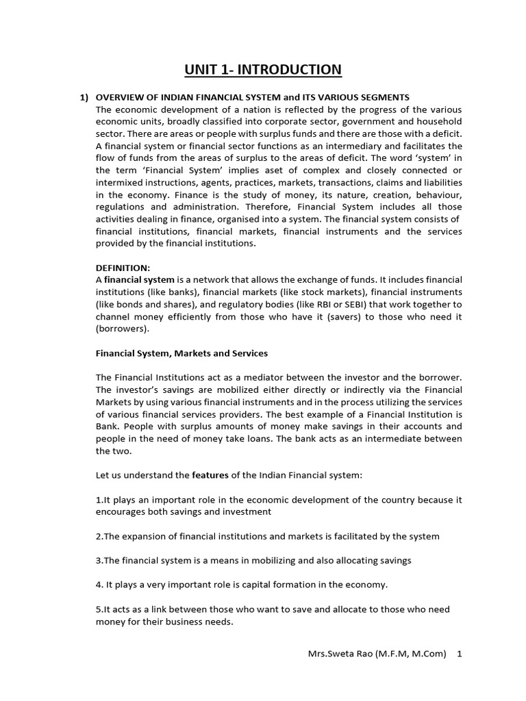 UNIT 1 | PDF | Financial Markets | Securities (Finance)