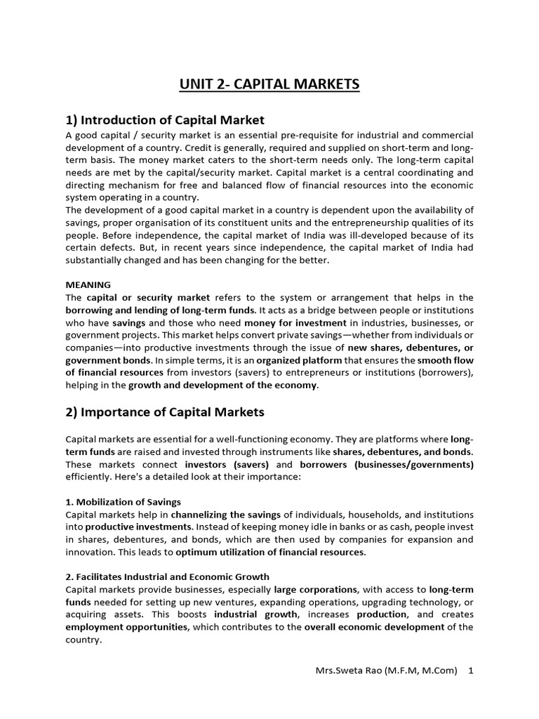 UNIT 2 Capital Markets | PDF | Capital Market | Securities (Finance)