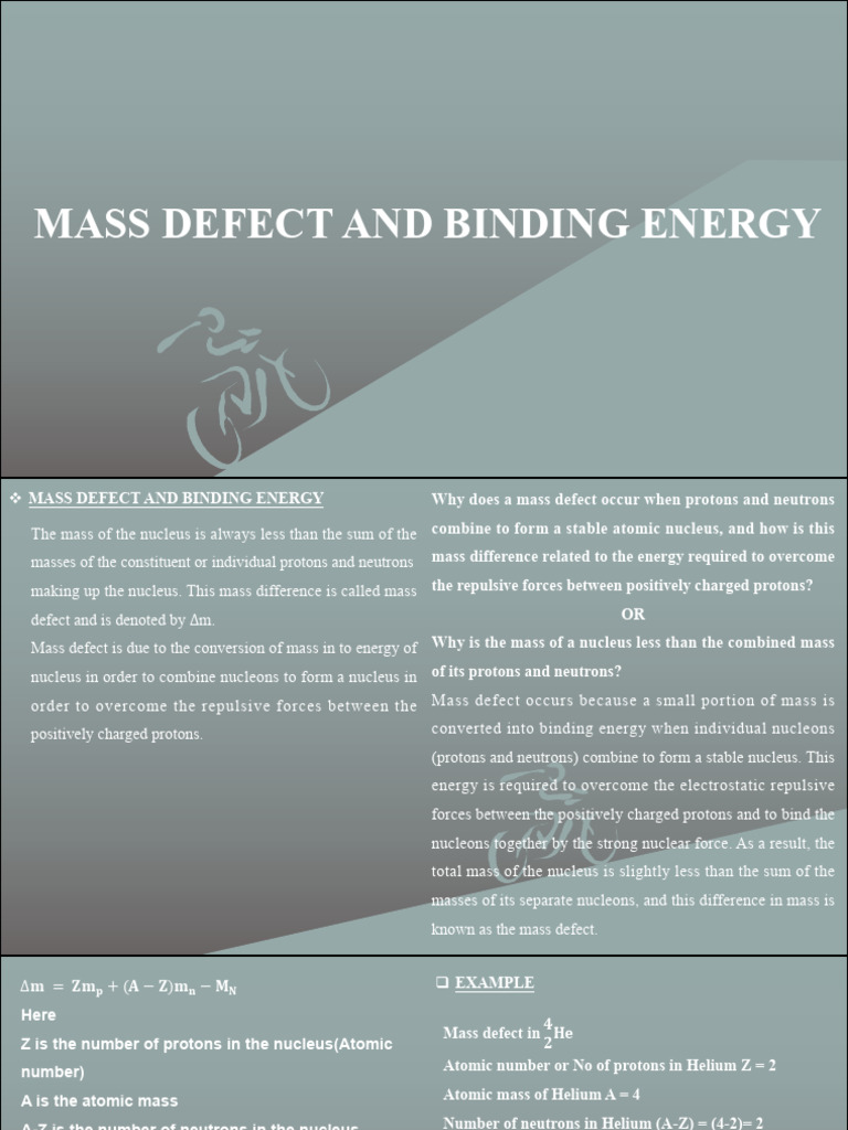 Mass Defect and Binding Energy | PDF | Atomic Nucleus | Atoms