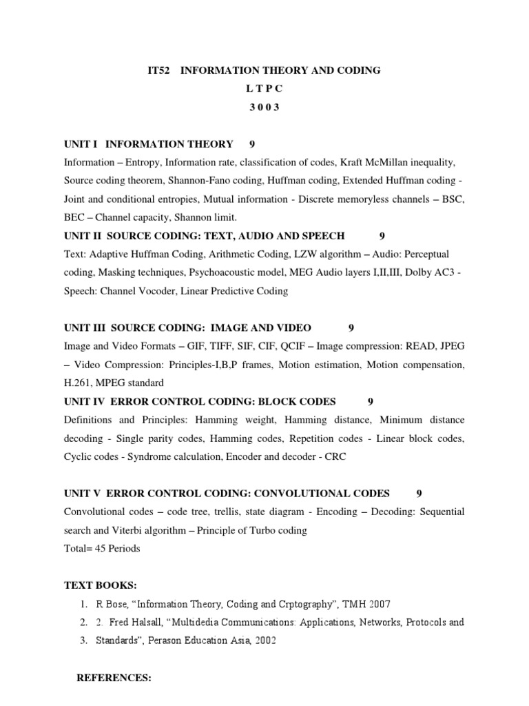 It52 Information Theory and Coding Syllabus | PDF | Computers ...