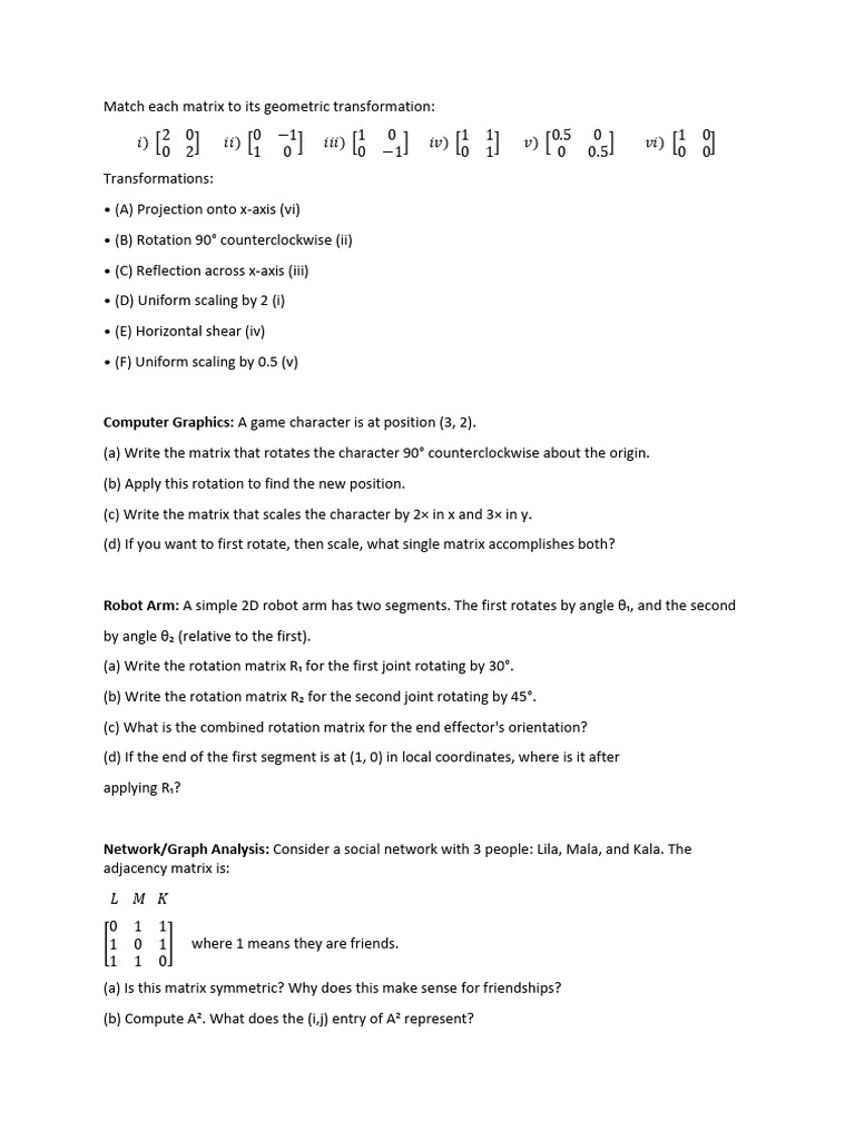 Matrices Additional Questions | PDF | Matrix (Mathematics) | Cartesian ...
