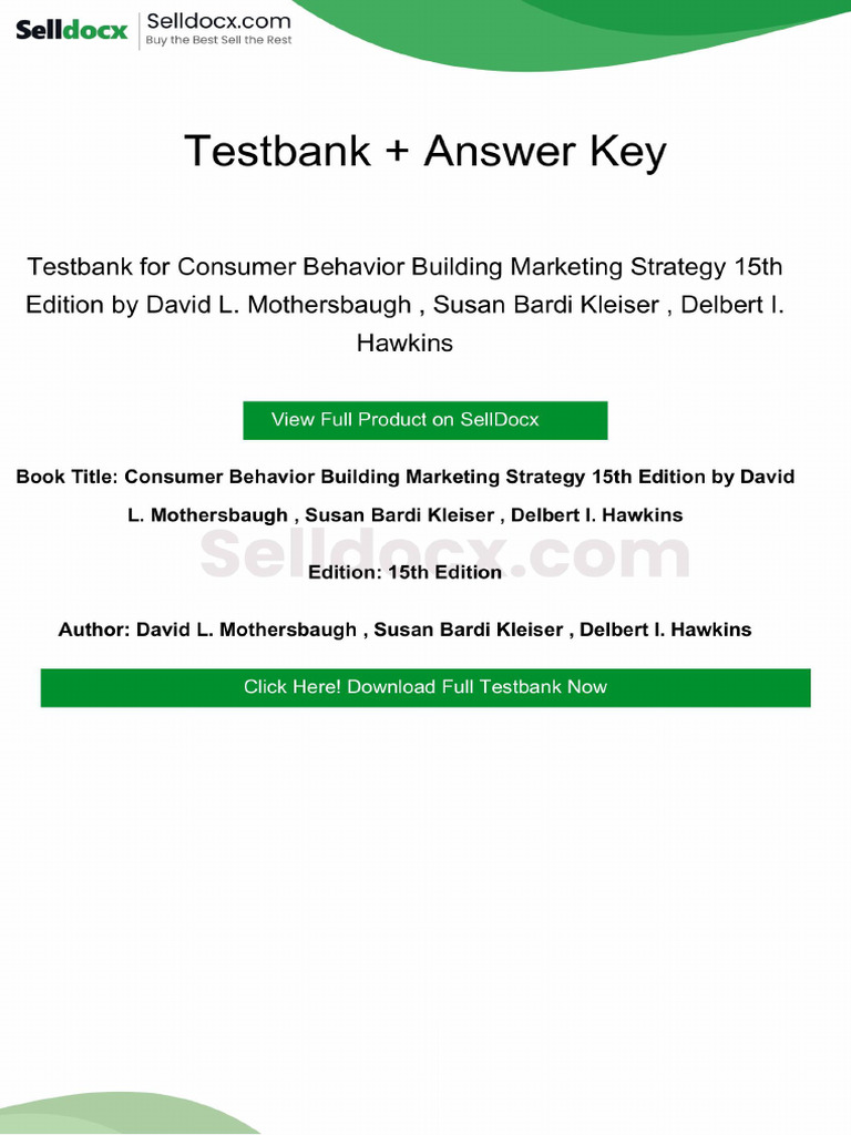 Testbank for Consumer Behavior Building Marketing Strategy 15th Edition ...