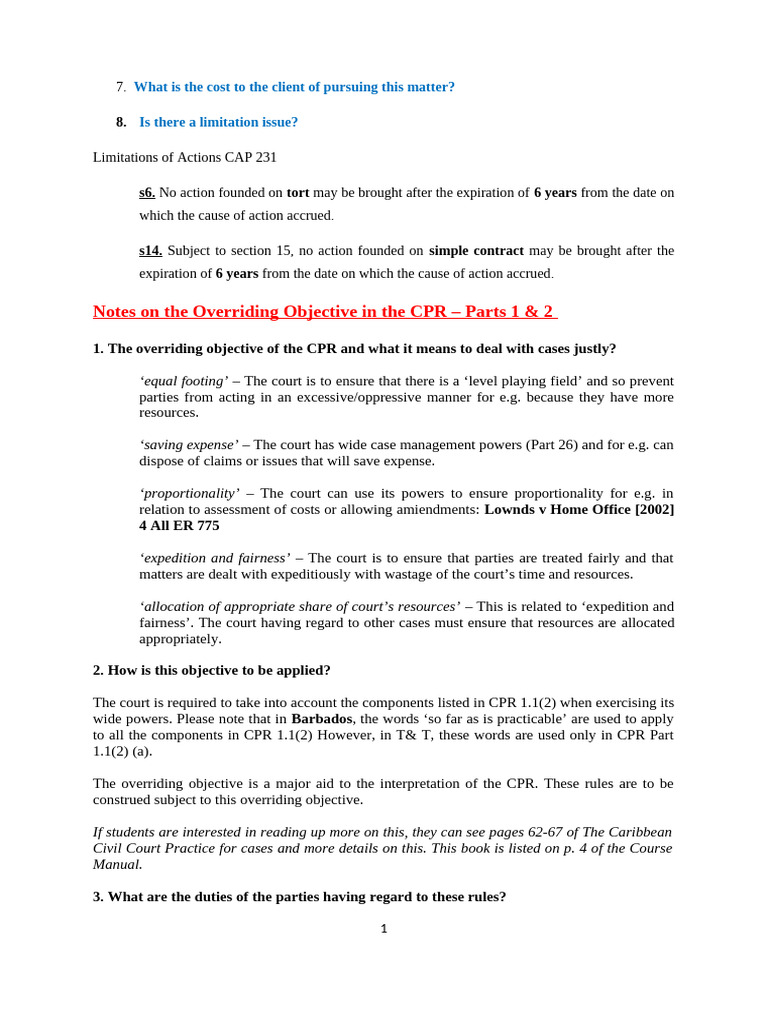 Civil Practice and Procedure Notes (Compilation From Course Director ...