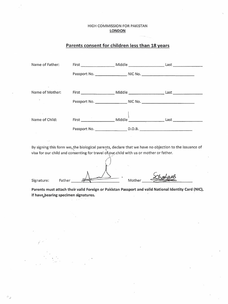 Parents Consent Visa Form for Kids (1) | PDF