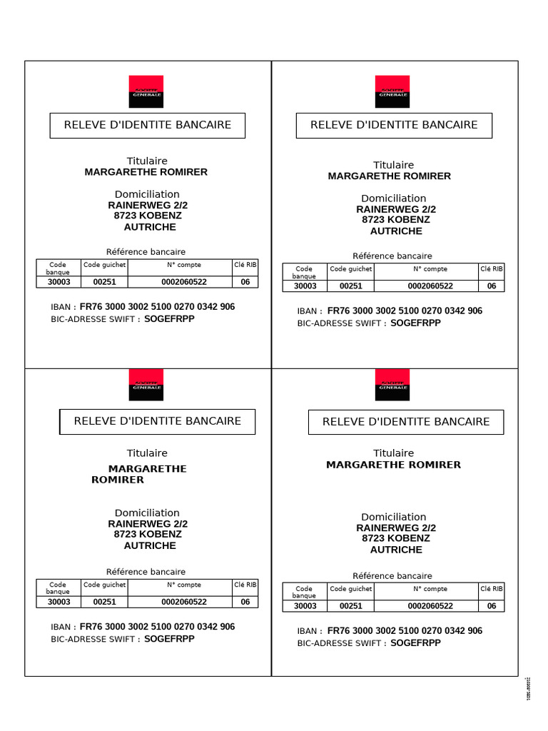 Rib Societe Generale 54 | PDF | Bancaire | Services financiers
