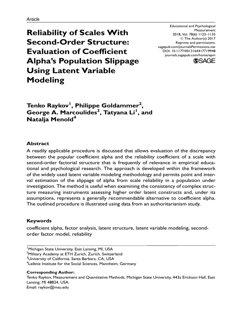 Raykov Scale Alpha With Latent | PDF | Structural Equation Modeling ...