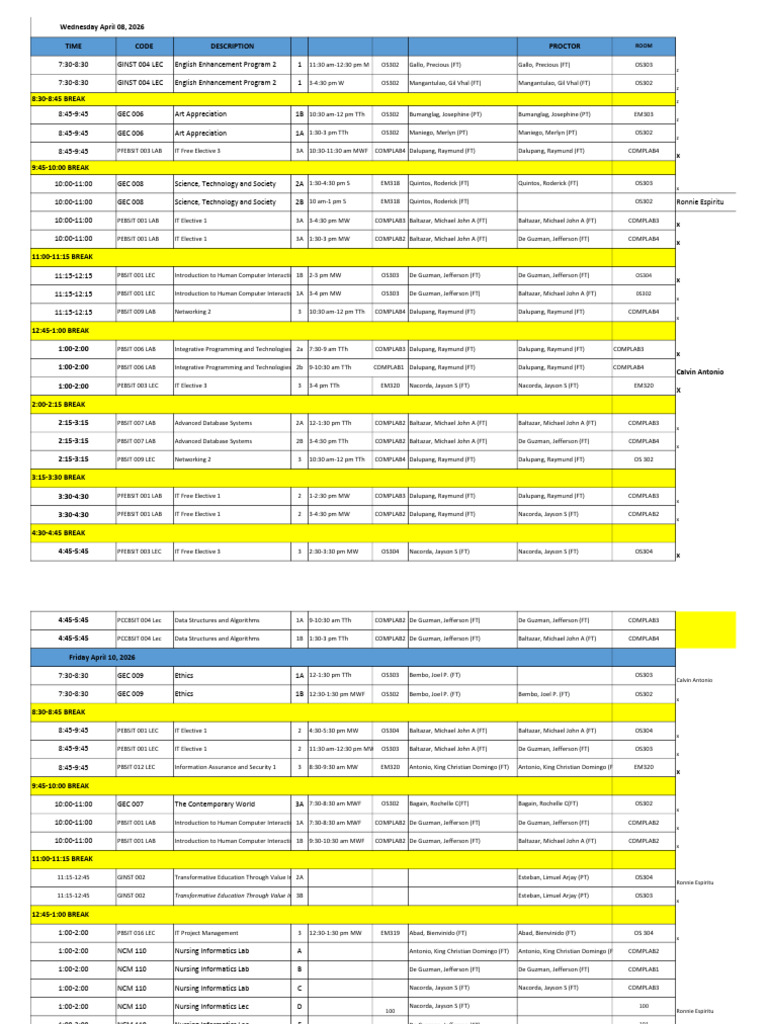 midterm schedule | PDF