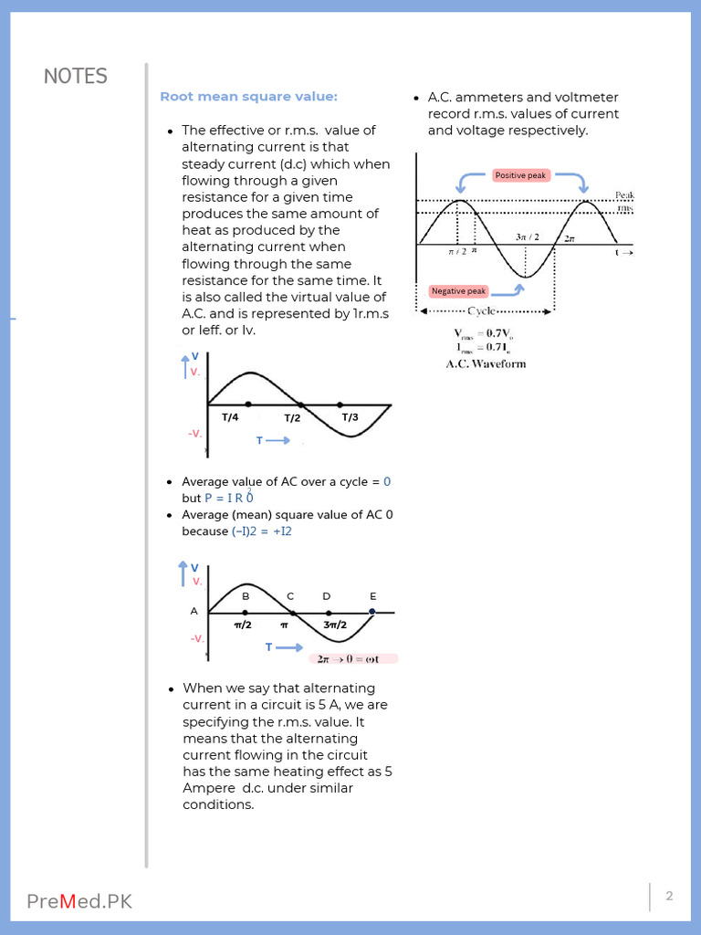 Alternating Current Notes by PreMed.pk | PDF | Electromagnetic ...