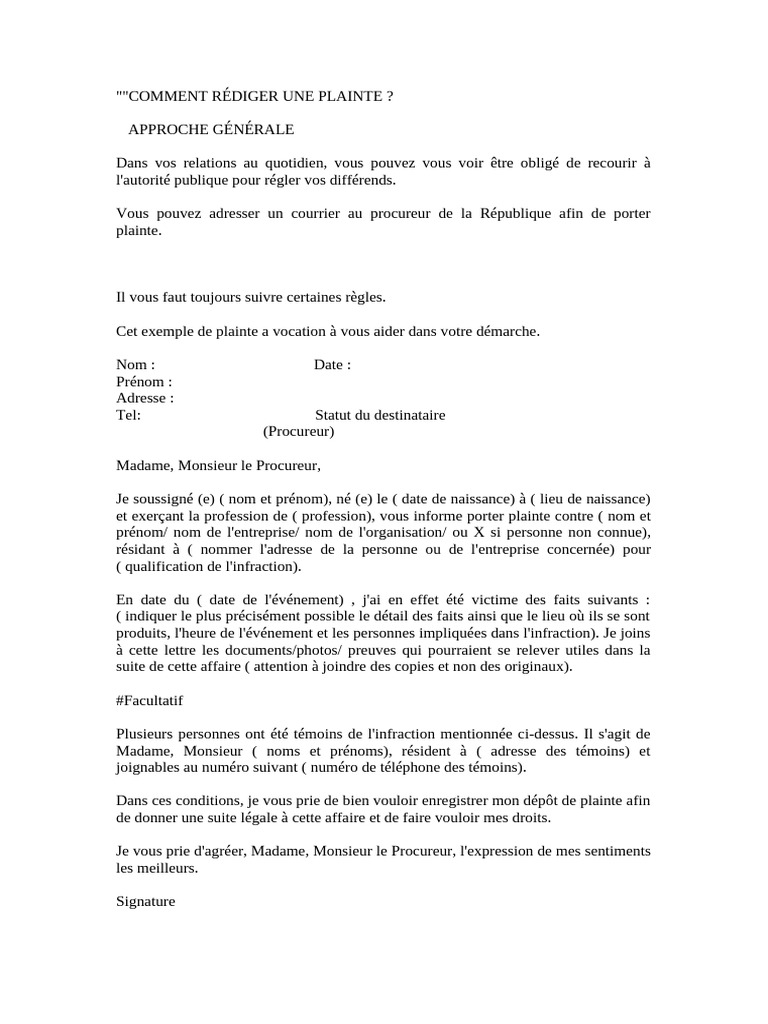 Rédiger Une Plainte | PDF
