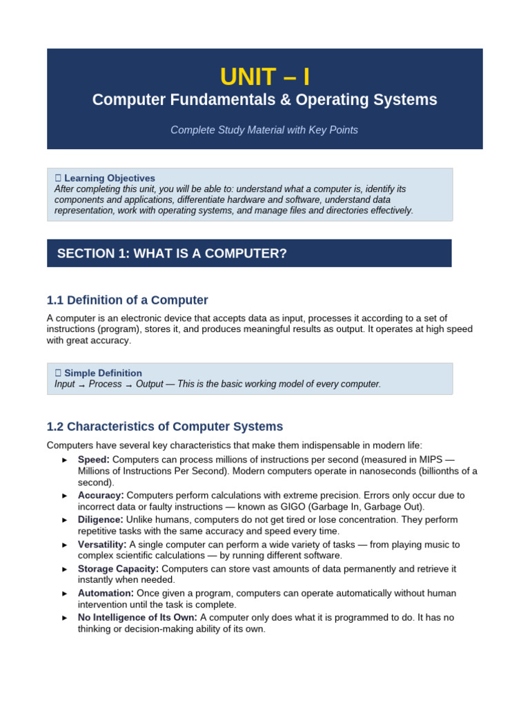 Unit1 Computer Fundamentals Study Material | PDF | Computer Data ...