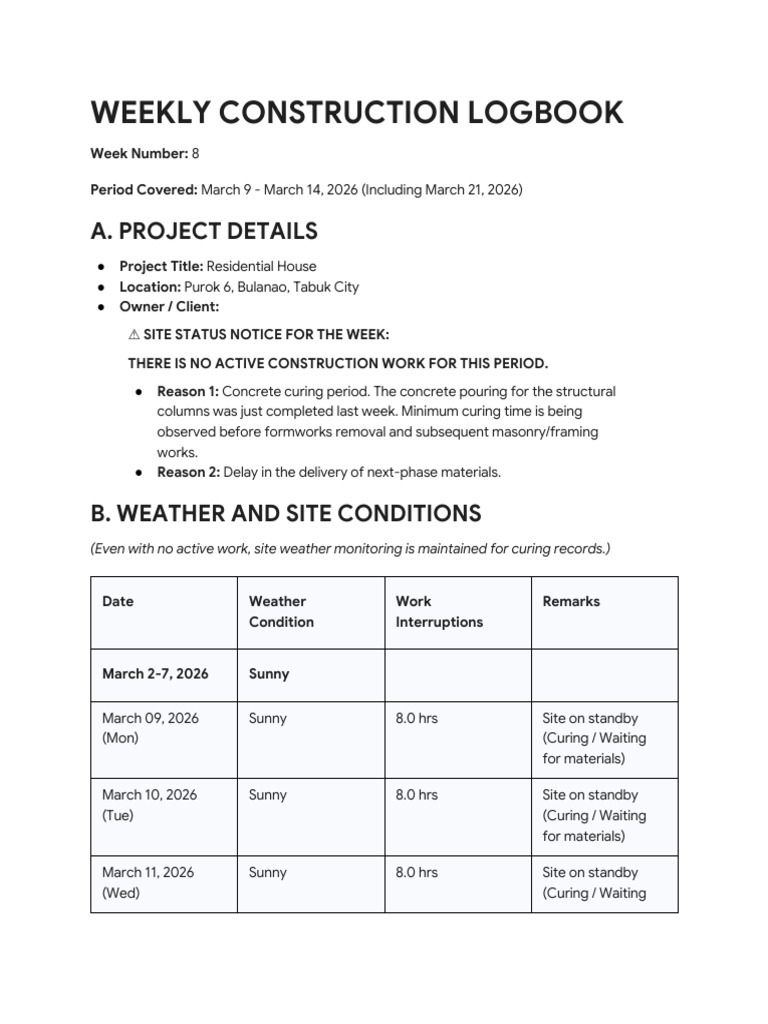 Construction Logbook Week 8 (1) | PDF | Concrete | Building