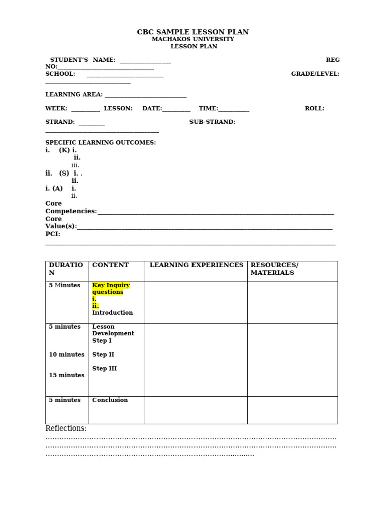 Cbc Sample Lesson Plan | PDF