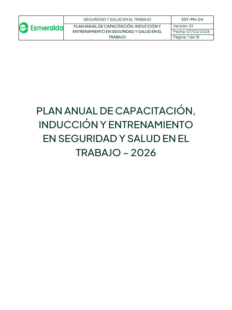 SST-PN-04 Plan Anual de Capacitaciones 2026 V.01 | PDF | Valores | La ...