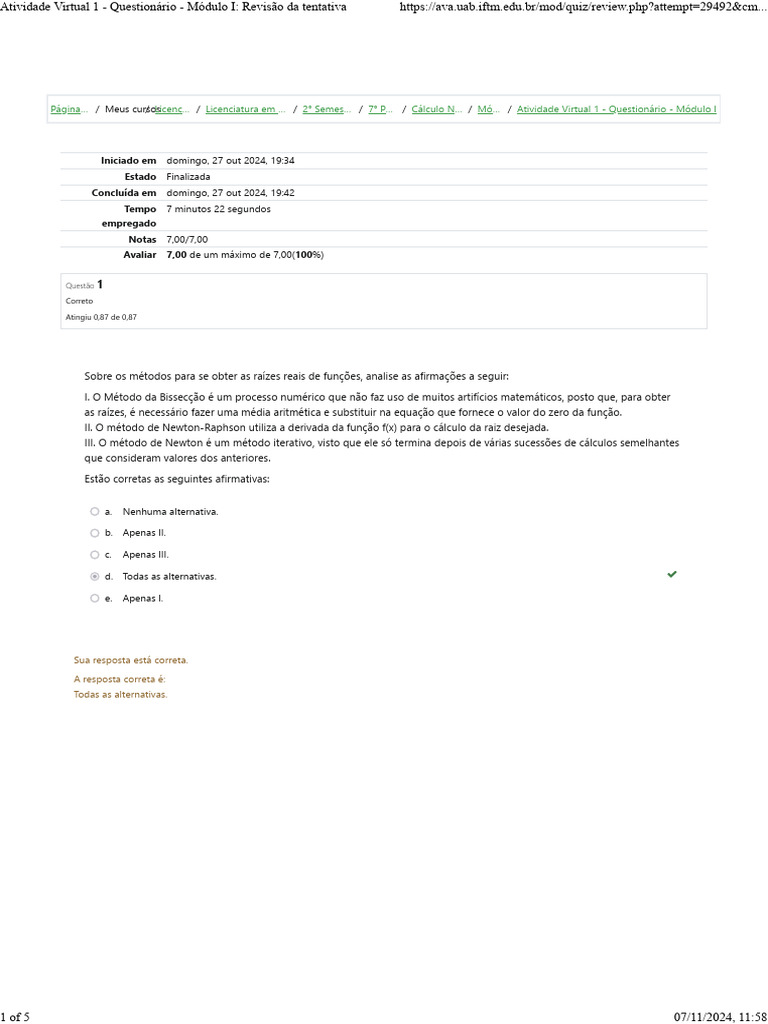 Atividade Virtual 1 - Questionário - Módulo I_ Revisão Da Tentativa ...