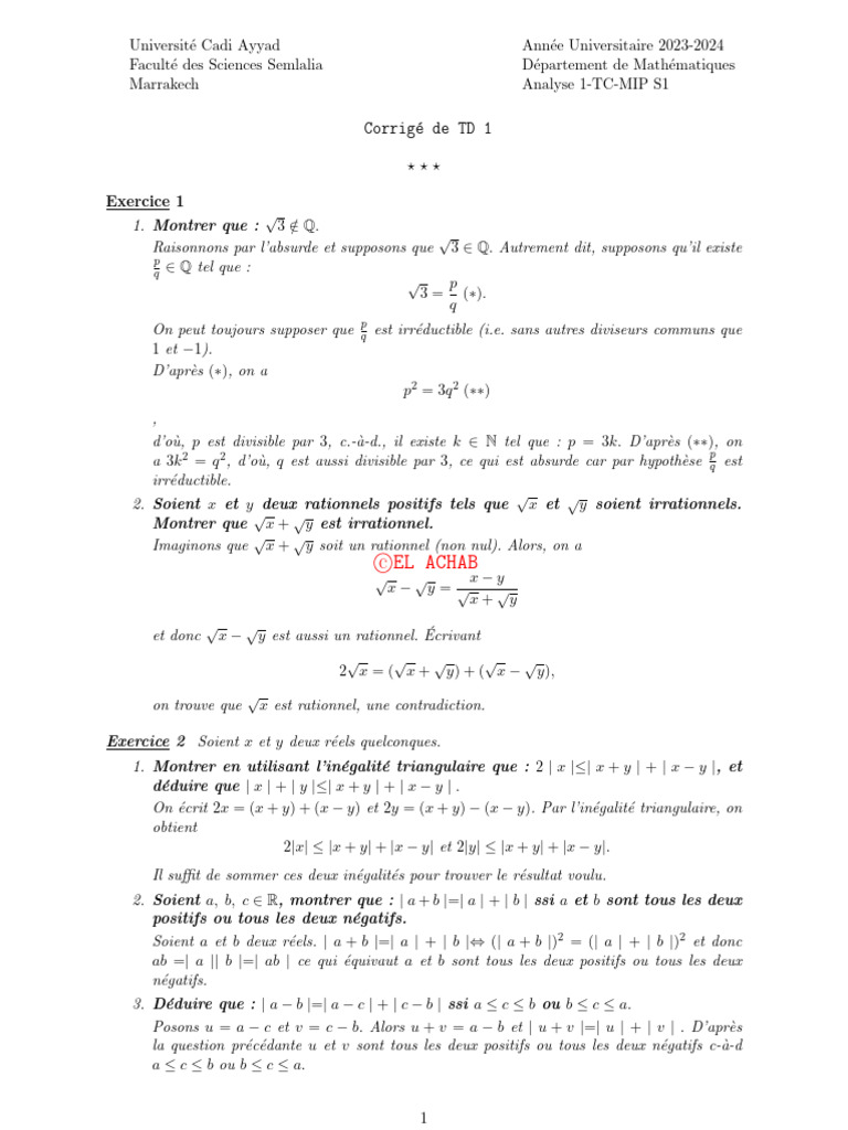 Corrigé de La Série TD1 | PDF | Limite (mathématiques) | Nombre
