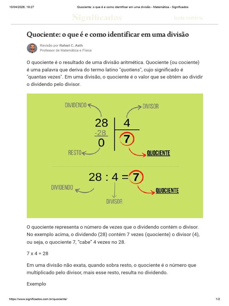 Quociente - o Que É e Como Identificar em Uma Divisão - Matemática ...