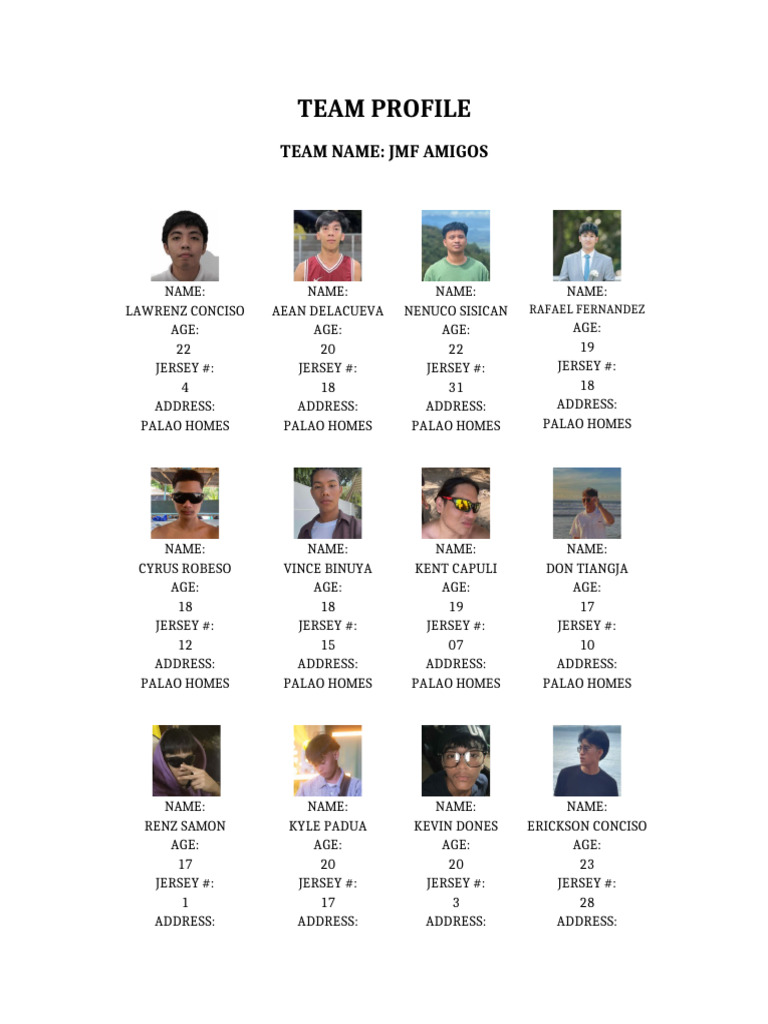 Team Profile 20 Players Template | PDF