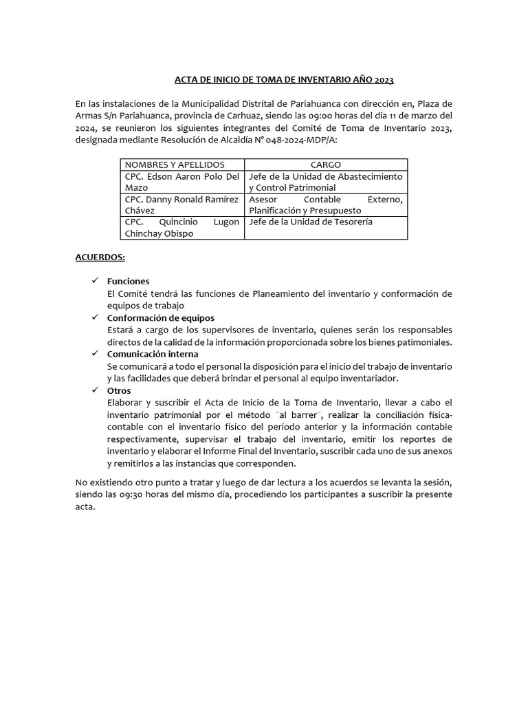 Acta Inicio y Final | PDF