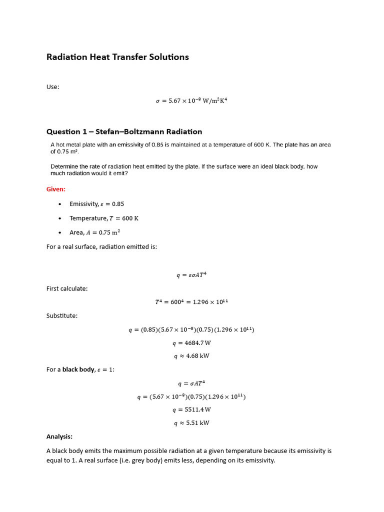 Radiations Questions & Answers | PDF | Heat Transfer | Scientific Phenomena