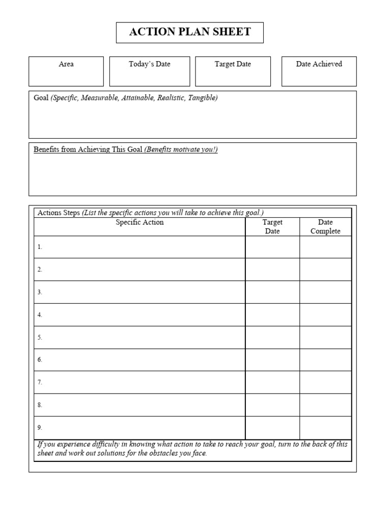 Action Plan Sheet - Fillable Touy 0 | PDF