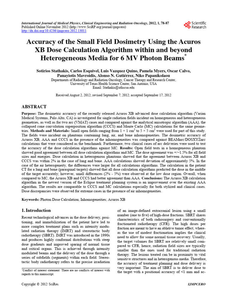 Accuracy of the Small Field Dosimetry Us | PDF | Radiation Therapy ...