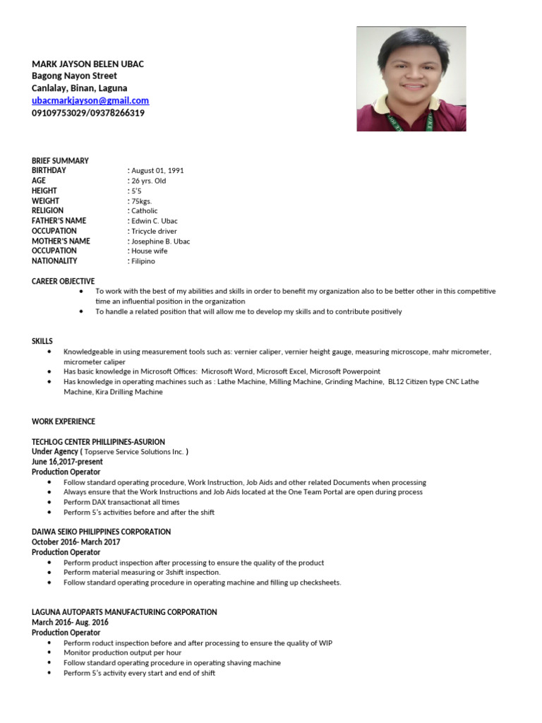 Mark Jayson Belen Ubac Resume | PDF