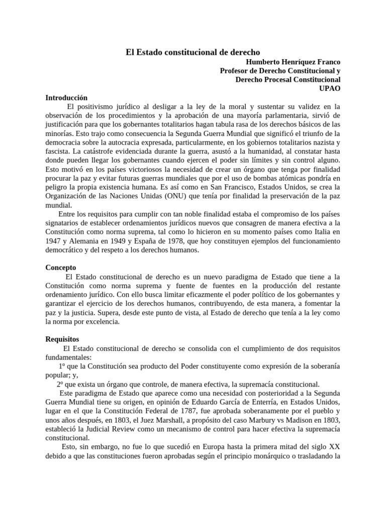S1_Lectura_El Estado Constitucional de Derecho | PDF | Constitución ...