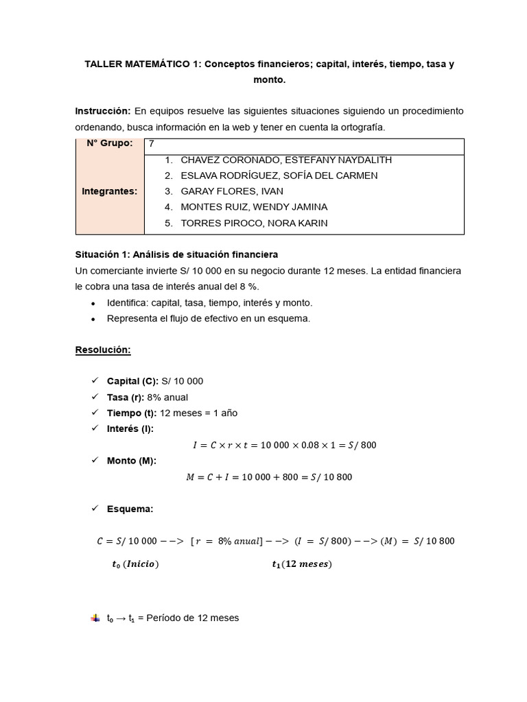 TALLER MATEMÁTICO 1 - MATEMATICA FINANCIERA | PDF | Interés | Servicios ...