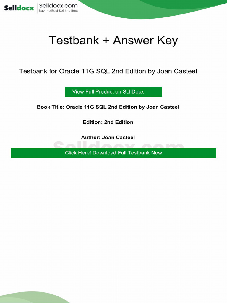 Testbank for Oracle 11G SQL 2nd Edition by Joan Casteel | PDF | Table ...