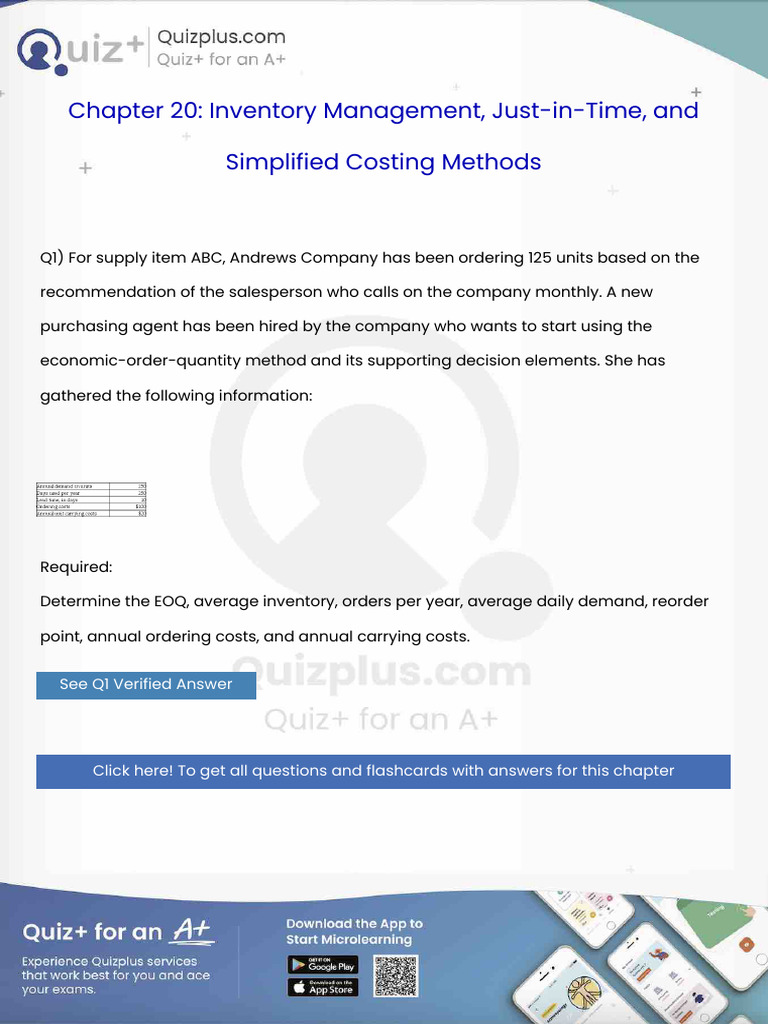 For Supply Item ABC Andrews Company Has Been Ordering 125 Units Based ...