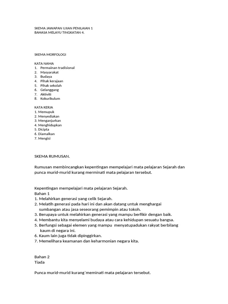 Skema Jawapan Ujian Penilaian 1 | PDF