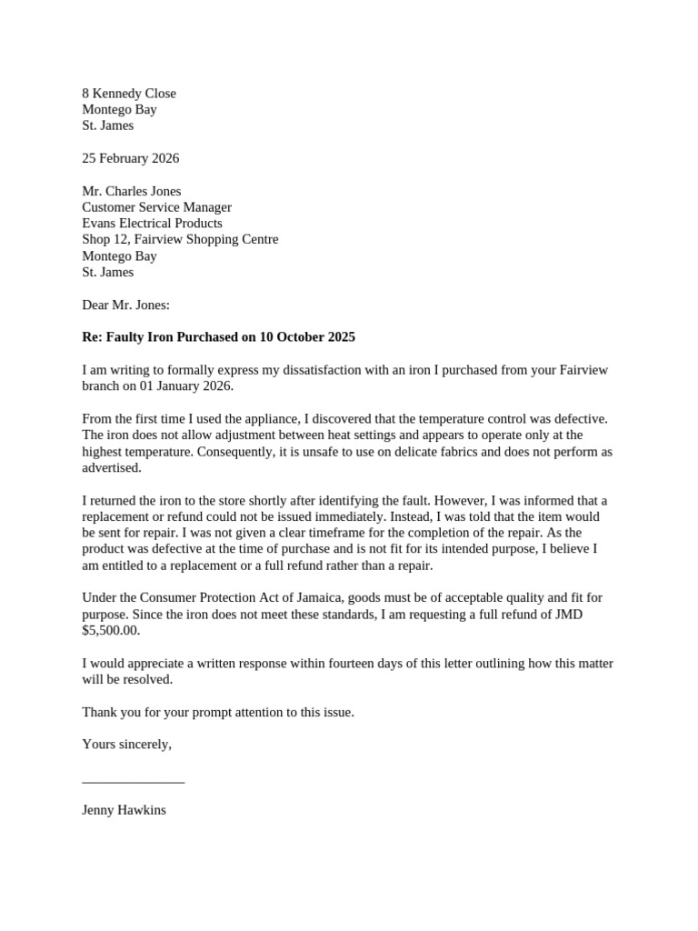 Letter of Complaint Sample | PDF