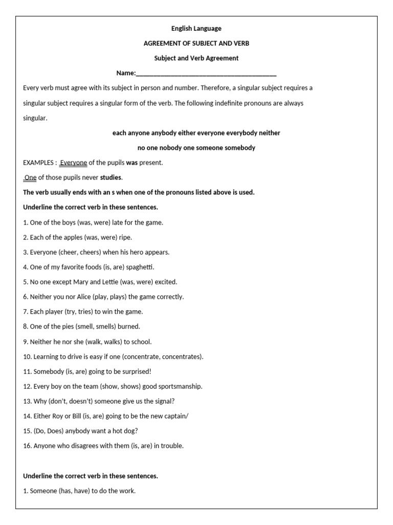 Sub Verb Agreement | PDF | Subject (Grammar) | Linguistics