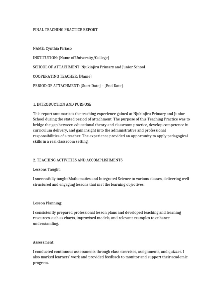 Teaching Practice Report-1 | PDF | Teachers | Classroom Management