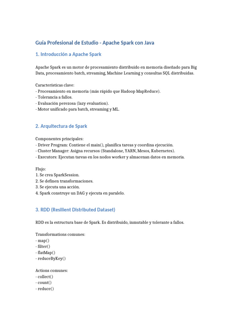 1 Guia Profesional Apache Spark Java | PDF | Apache Spark | SQL