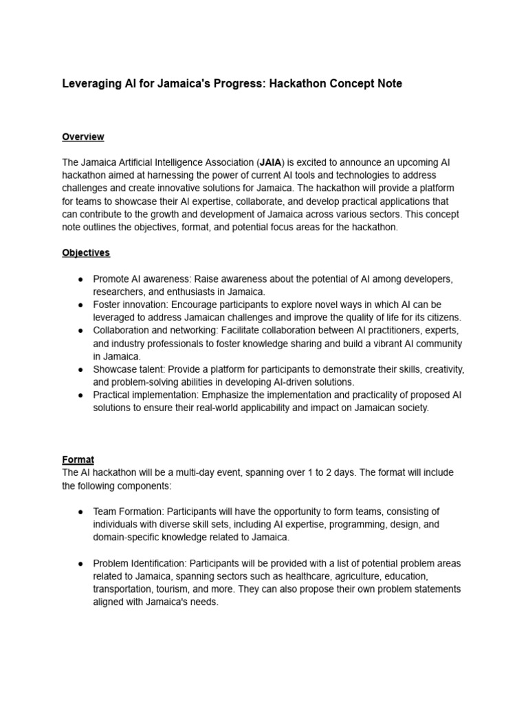 Leveraging AI for Jamaica's Progress_ Hackathon Concept Note | PDF ...