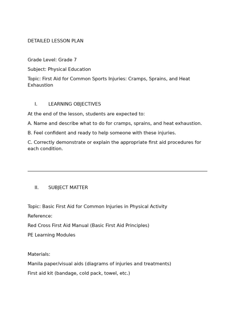 Lesson PLAN 3 | PDF | First Aid