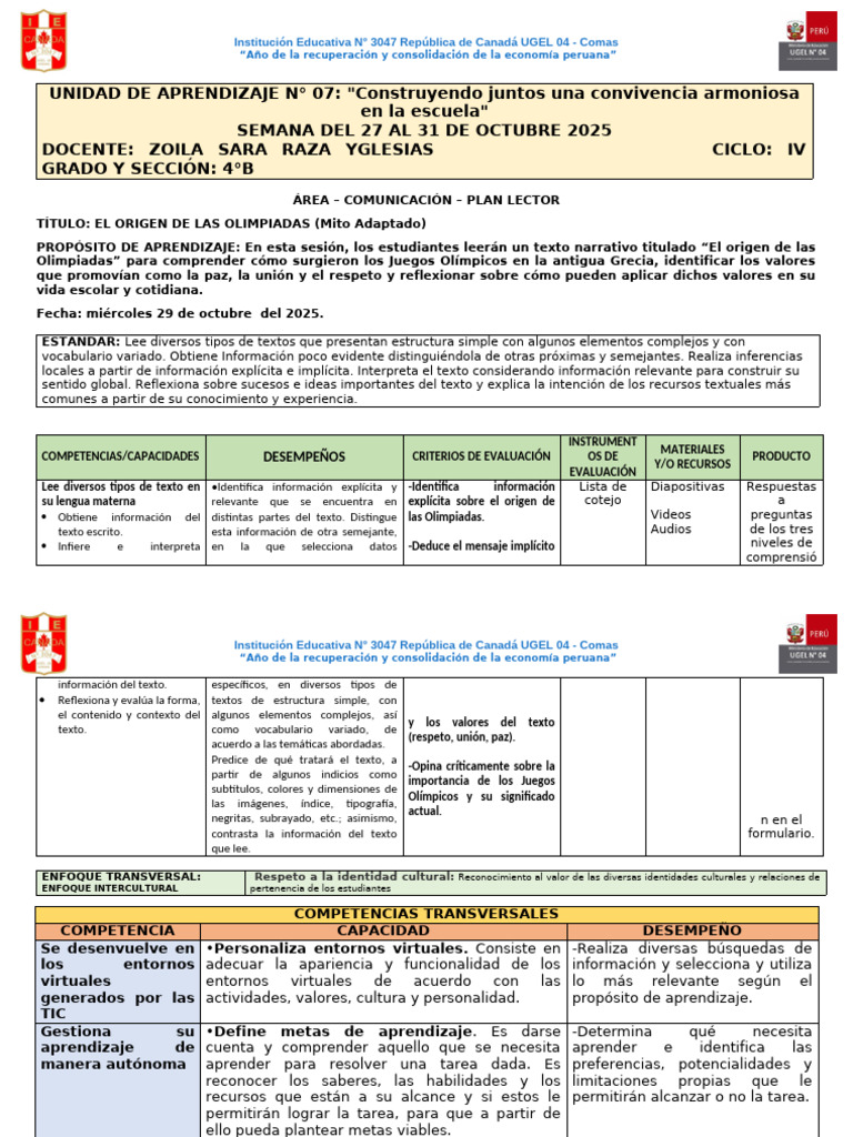 Sesión de Plan Lector 29 de Octubre | PDF | Aprendizaje | Ciencia cognitiva