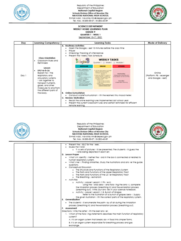 Q1 W1 WHLP | PDF | Breathing | Respiratory Tract