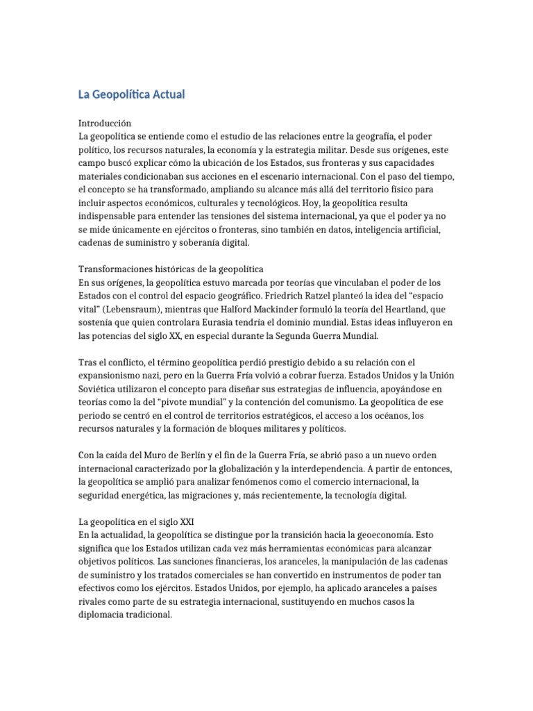 La Geopolitica Actual | PDF