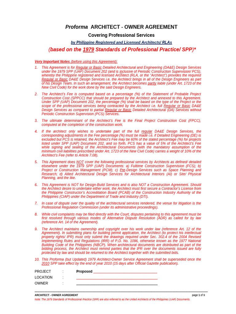 237700391 Owner Architect Agreement SPP UAP Document | PDF | Architect ...
