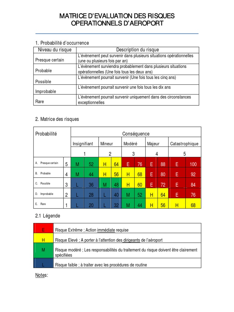 Matrice d'Évaluation des Risques Aéroportuaires | PDF | Risque ...