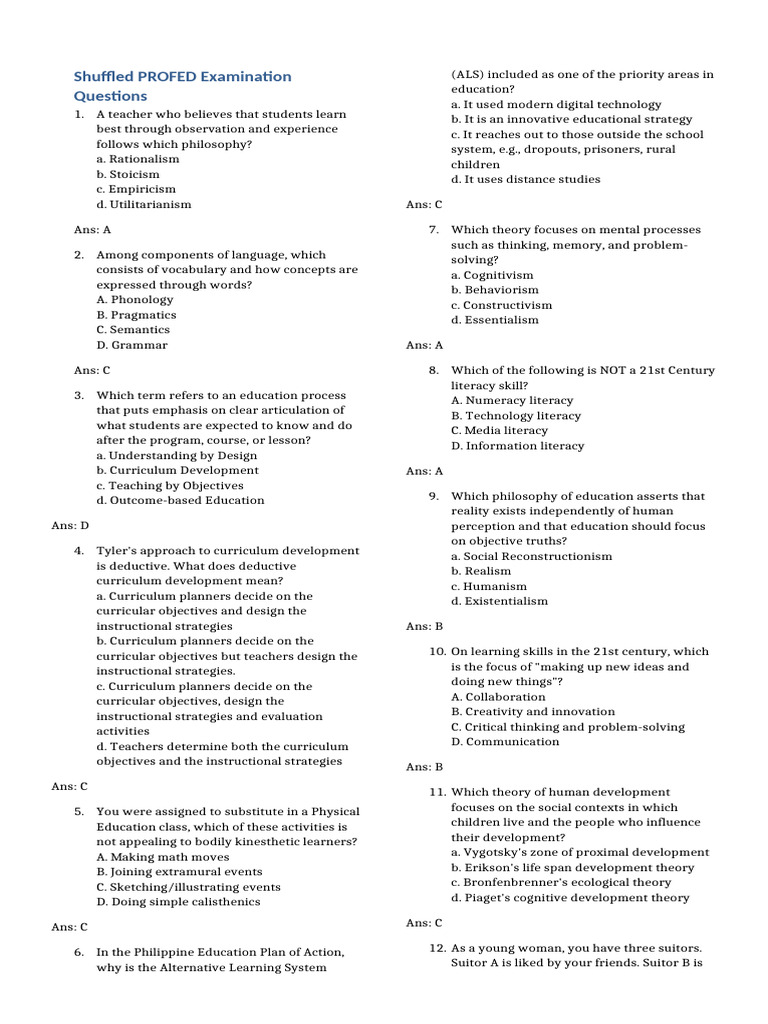Mixed PROFED_LET Exam REVIEWER | PDF | Learning | Teachers