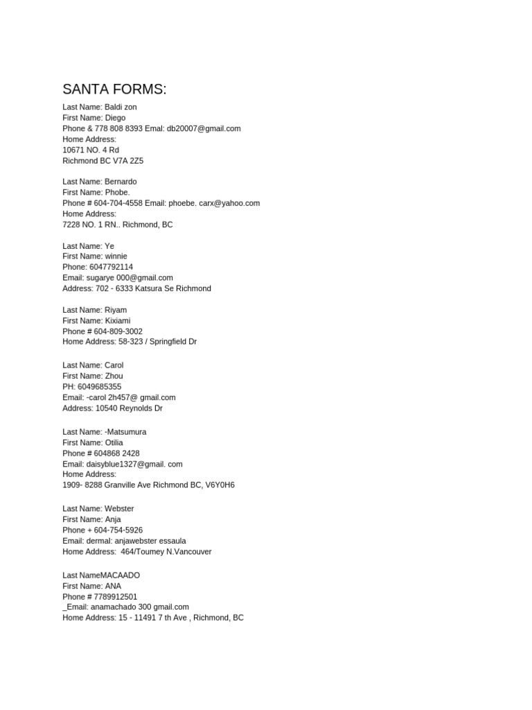 Santa Forms | PDF