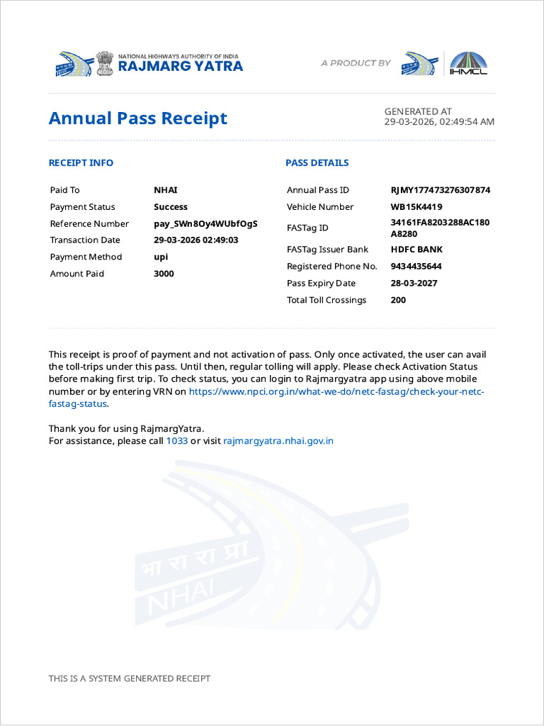 Annual Pass Receipt | PDF