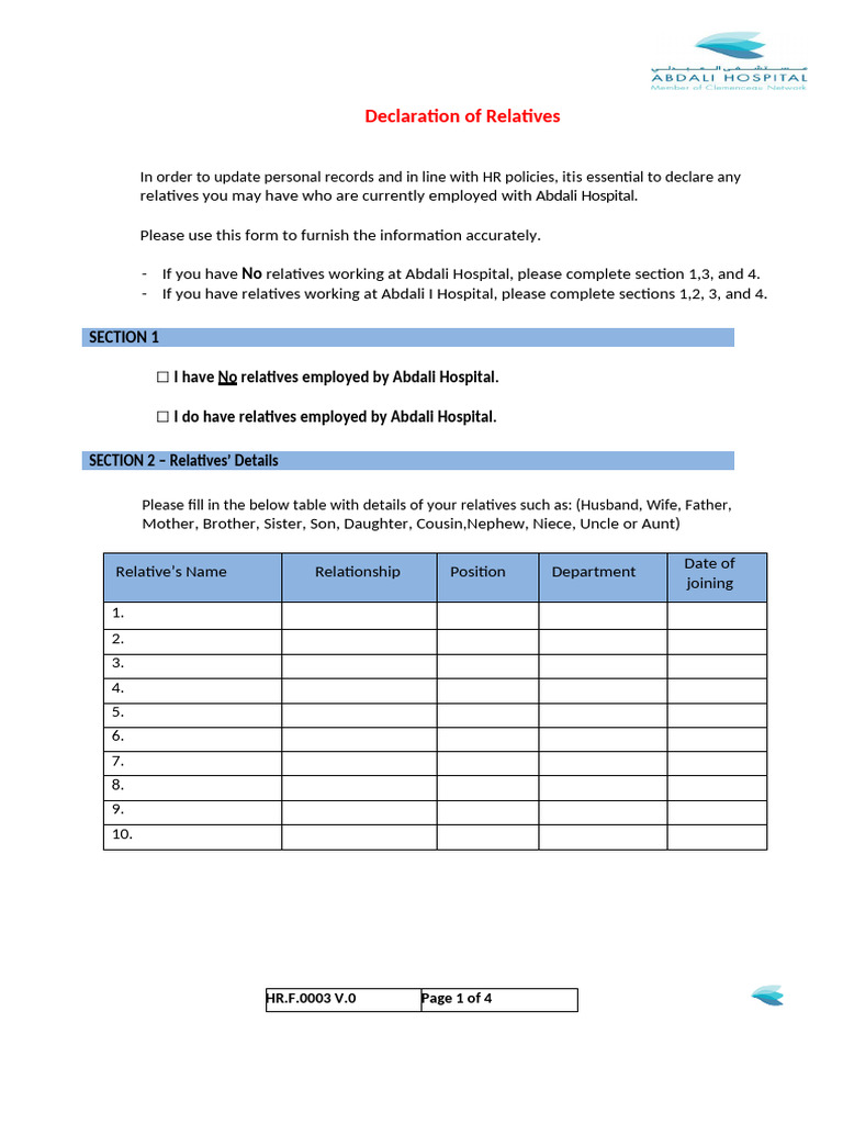 03. Declaration of Relatives | PDF